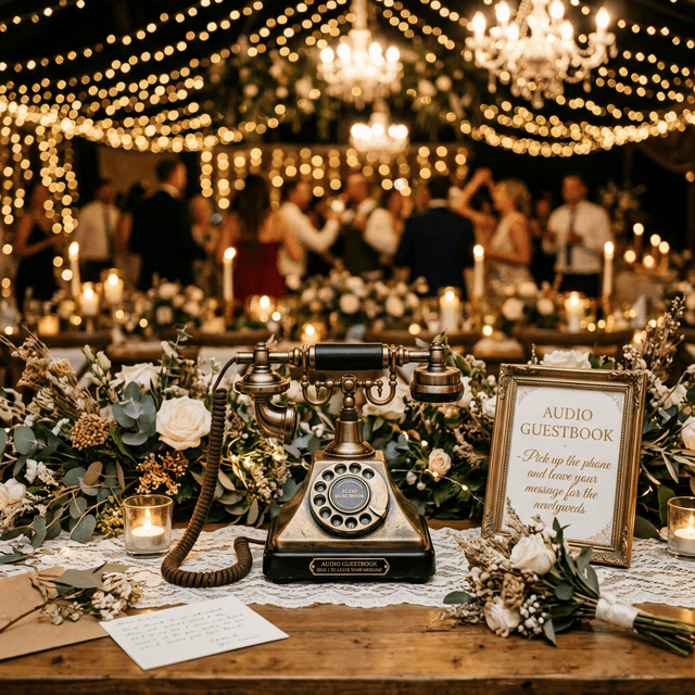 Elegancka audio księga gości w formie retro telefonu na weselu